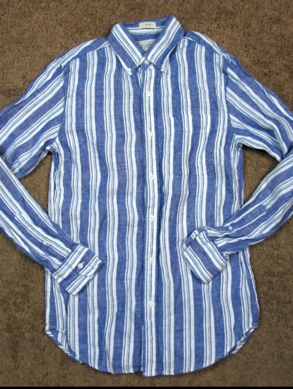 J. Crew Women's 100% Linen Blue Striped Button Up Shirt  Size XS